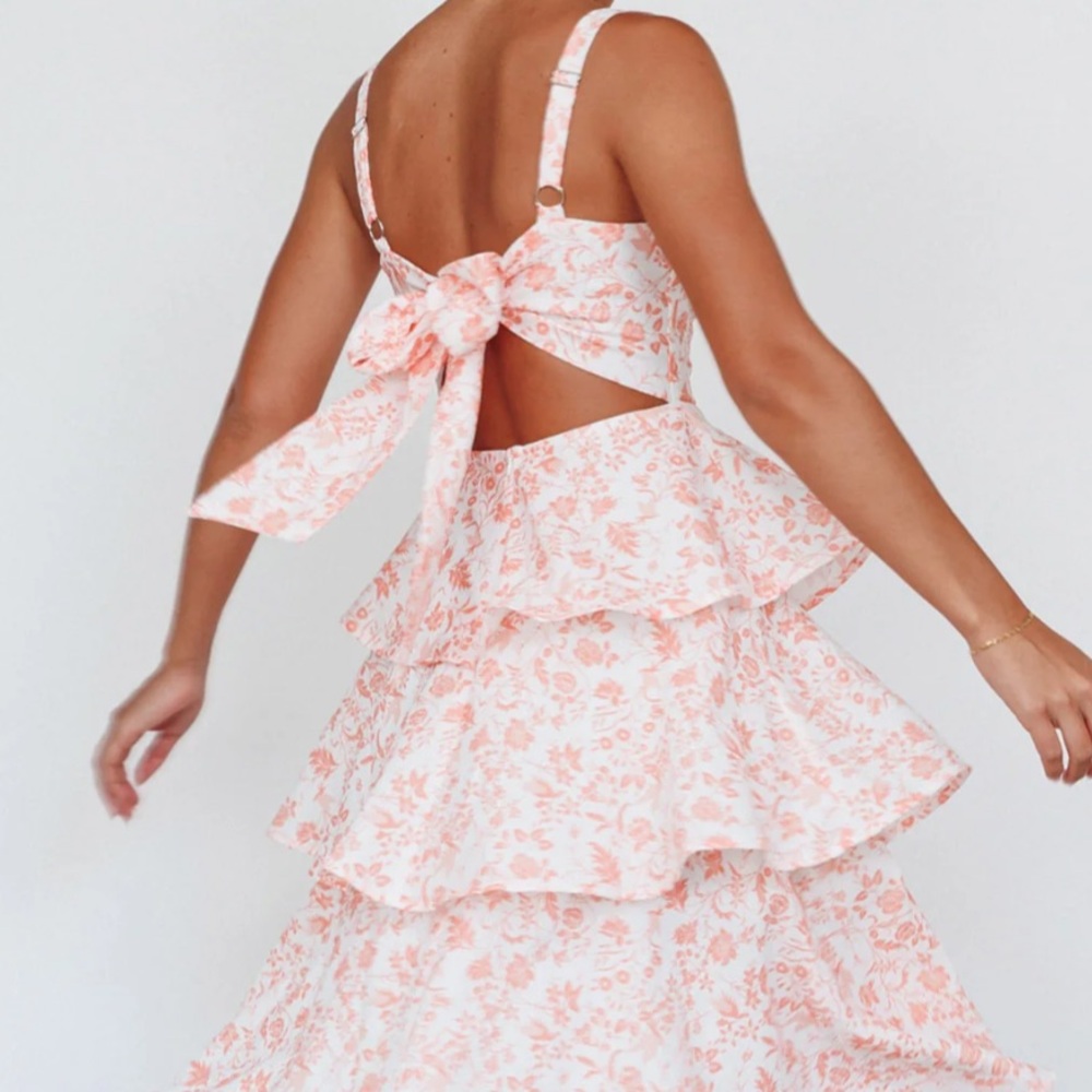 Pink white pink floral tiered maxi dress